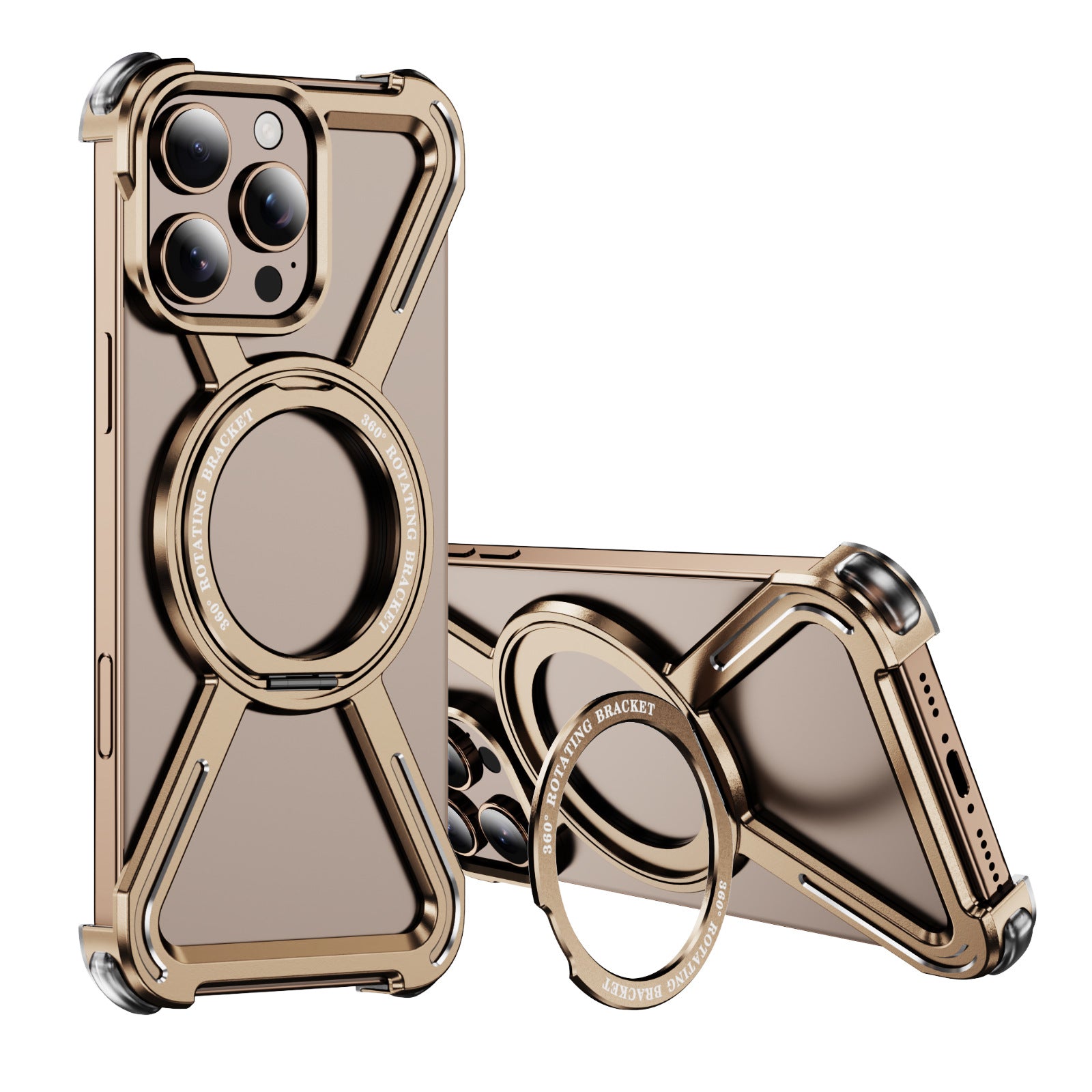 Compatible with Apple Series iPhone 16 Case 15 Metal Frameless Magnetic Stand Four-Corner Shockproof Phone Case