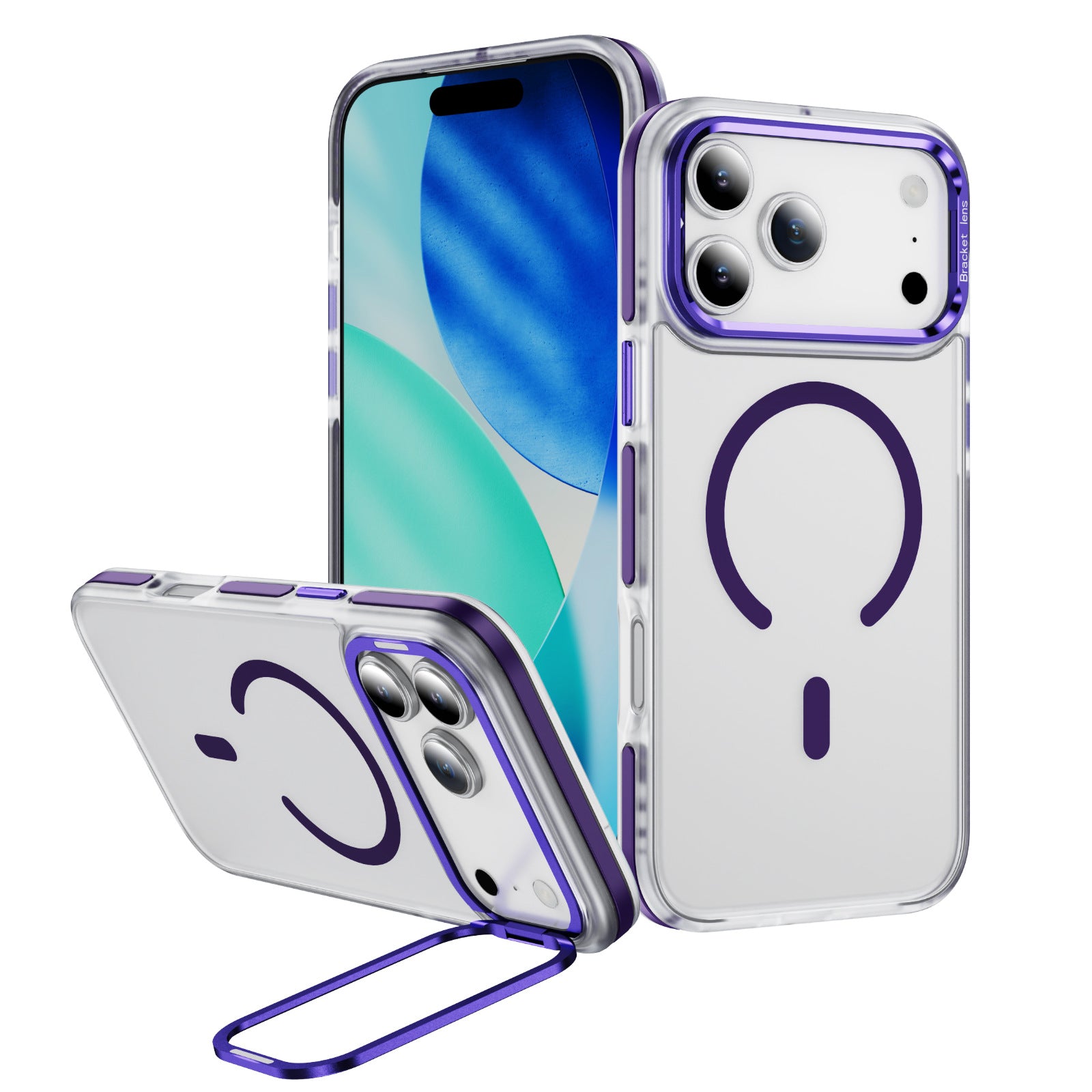 Apple 17 Phone Case Skin Feel Magnetic Ring Stand 16pm Phone Case High-end Feel Phone Case Magnetic Charging Phone Case