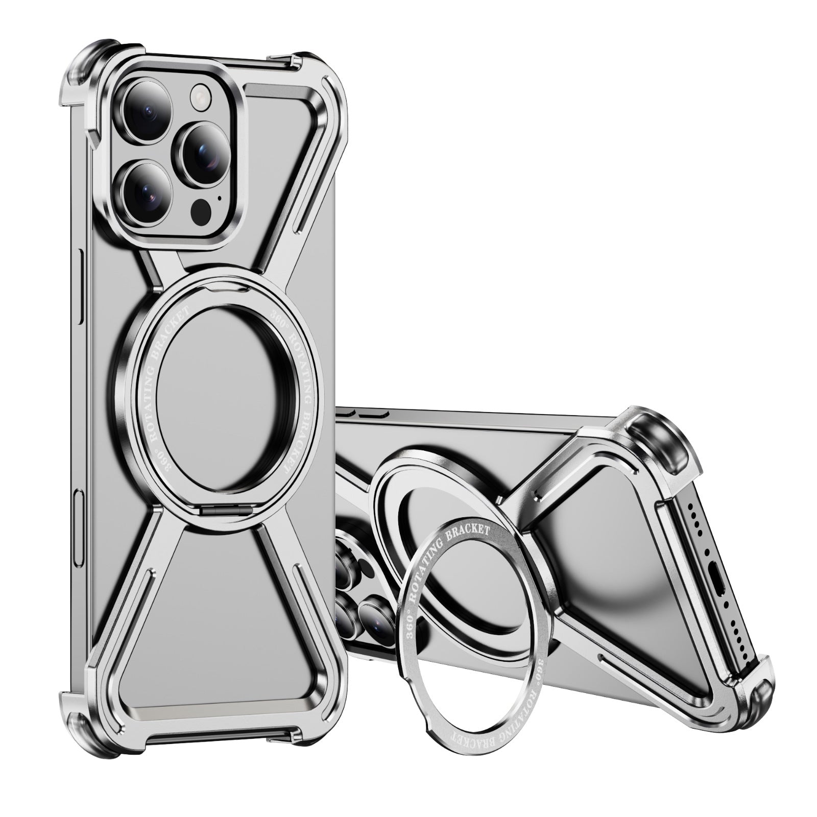 Compatible with Apple Series iPhone 16 Case 15 Metal Frameless Magnetic Stand Four-Corner Shockproof Phone Case