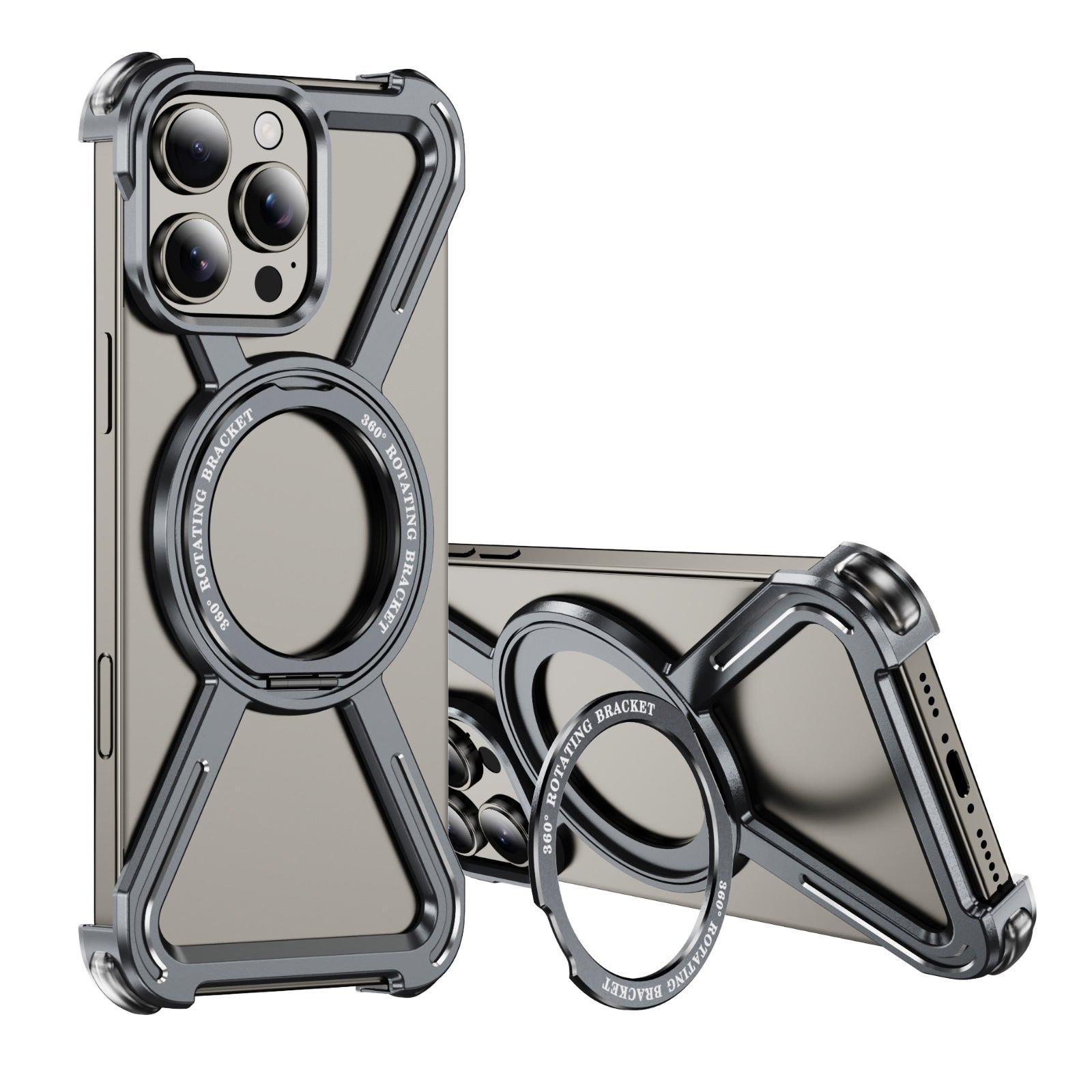 Compatible with Apple Series iPhone 16 Case 15 Metal Frameless Magnetic Stand Four-Corner Shockproof Phone Case