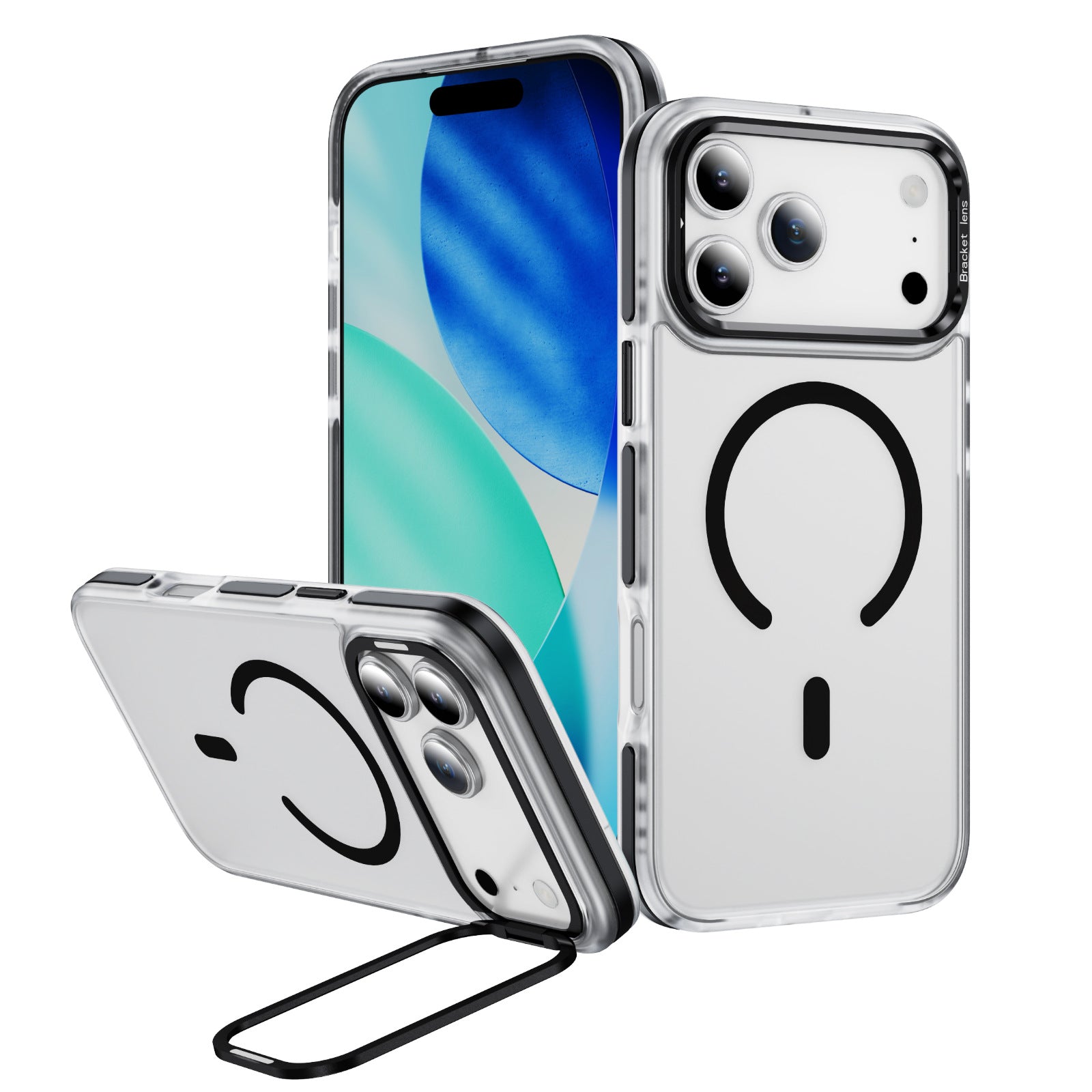 Apple 17 Phone Case Skin Feel Magnetic Ring Stand 16pm Phone Case High-end Feel Phone Case Magnetic Charging Phone Case