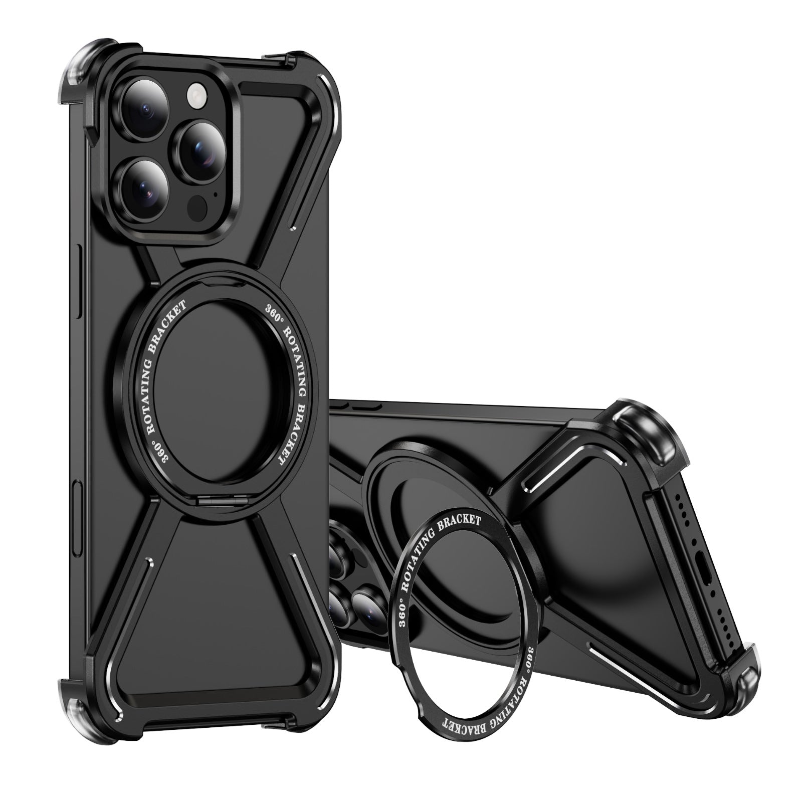 Compatible with Apple Series iPhone 16 Case 15 Metal Frameless Magnetic Stand Four-Corner Shockproof Phone Case